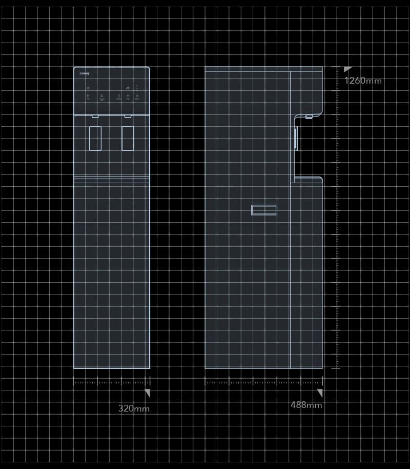 Coway Core Plus CHP-5721L dimensions diagram