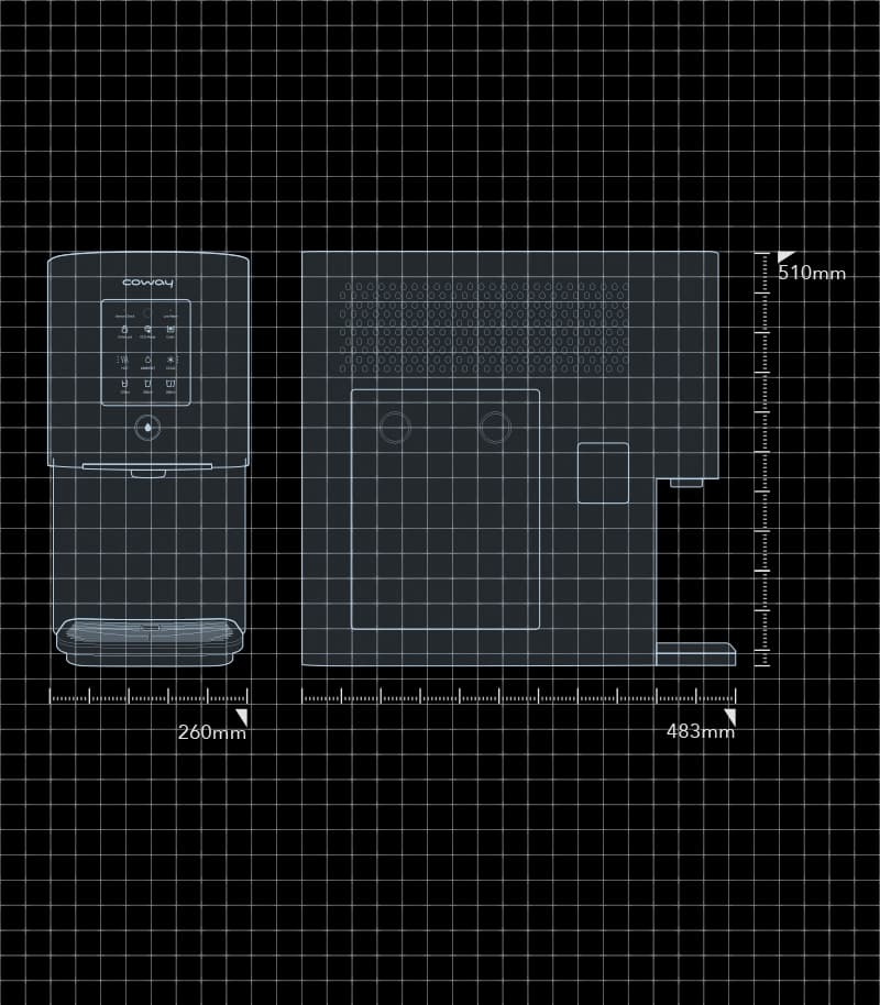 Coway Glaze CHP-6310L dimensions diagram
