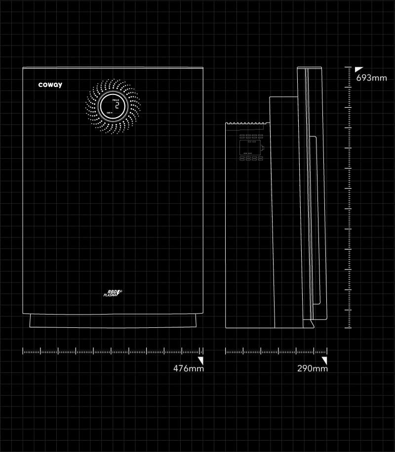 Coway Lombok 3 AP-1520C dimensions diagram