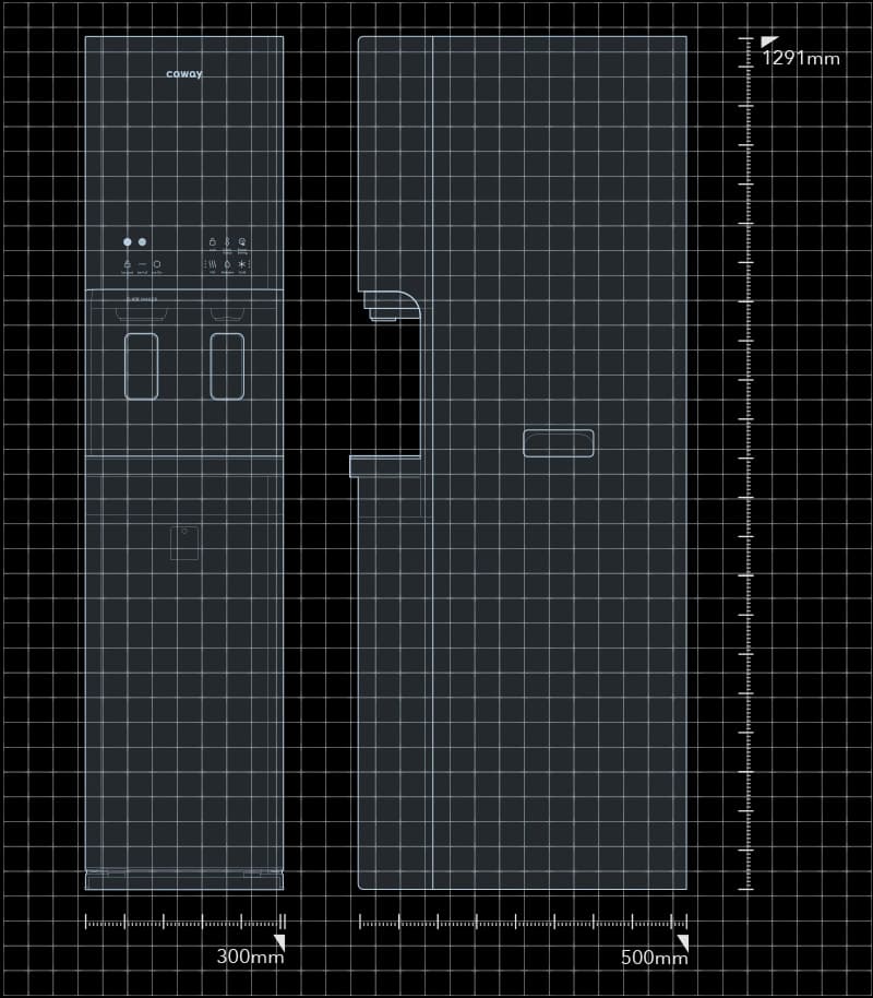 Coway Lucy Plus CHPI-620L dimensions diagram