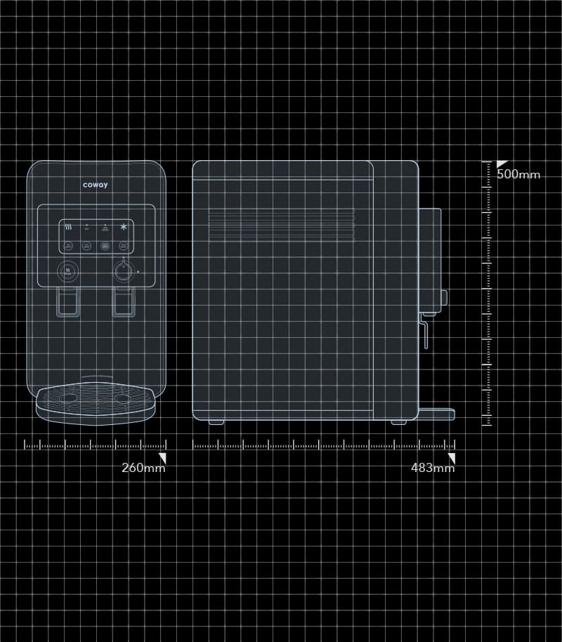 Coway Neo Plus CHP-264L dimensions diagram